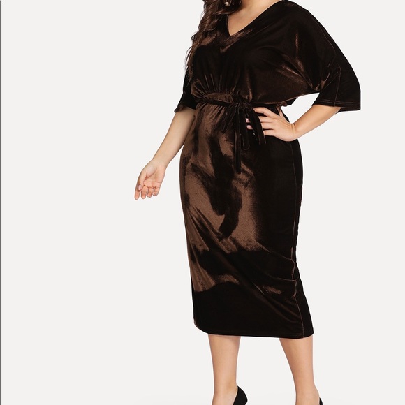 Plus Velvet Belted Pencil Dress - Picture 1 of 2
